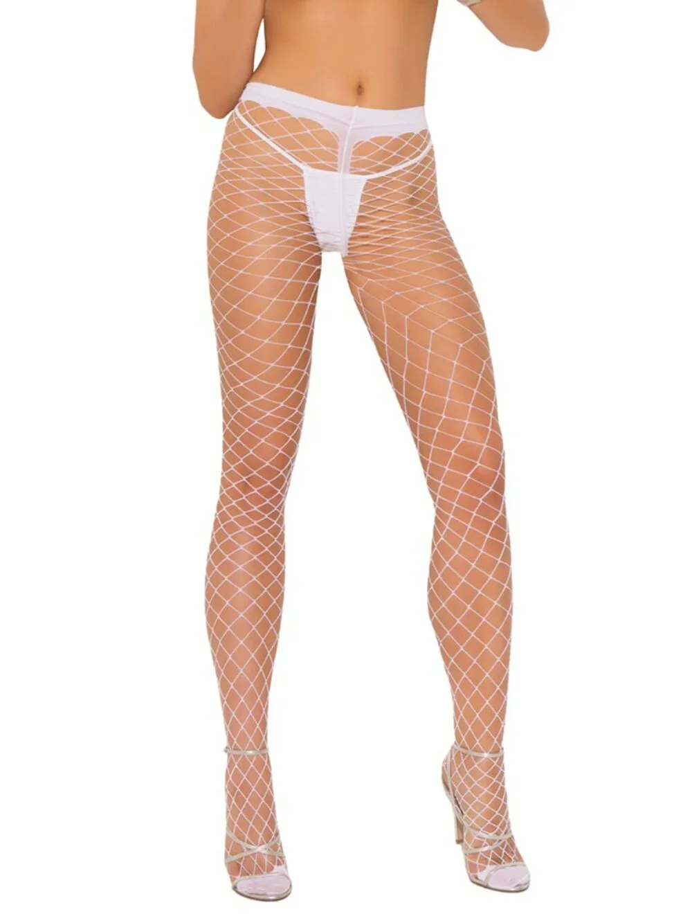 White High Waist Fishnet Pantyhose OS